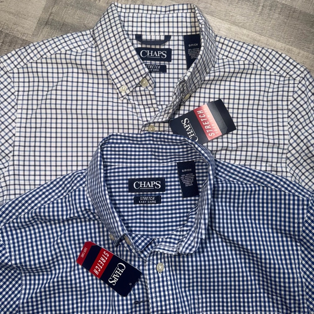 NWT Chaps Easy Care Short Sleeve Casual Shirt Blue Plaid Size S Lot Of 2